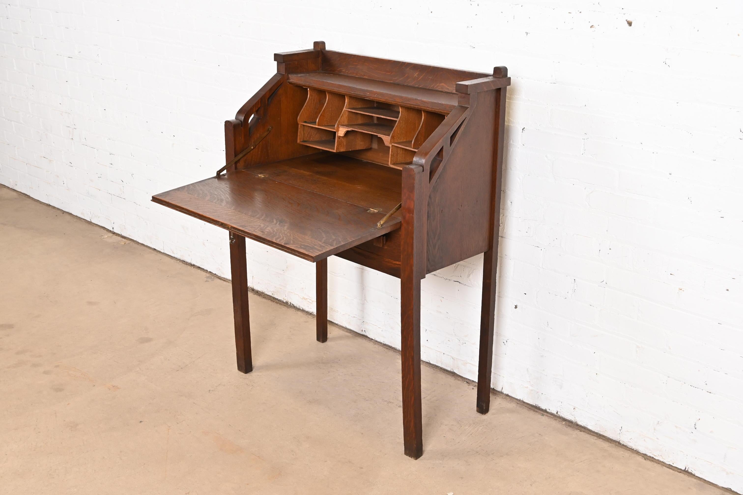 Limbert Style Antique Mission Oak Arts & Crafts Drop Front Secretary Desk 1