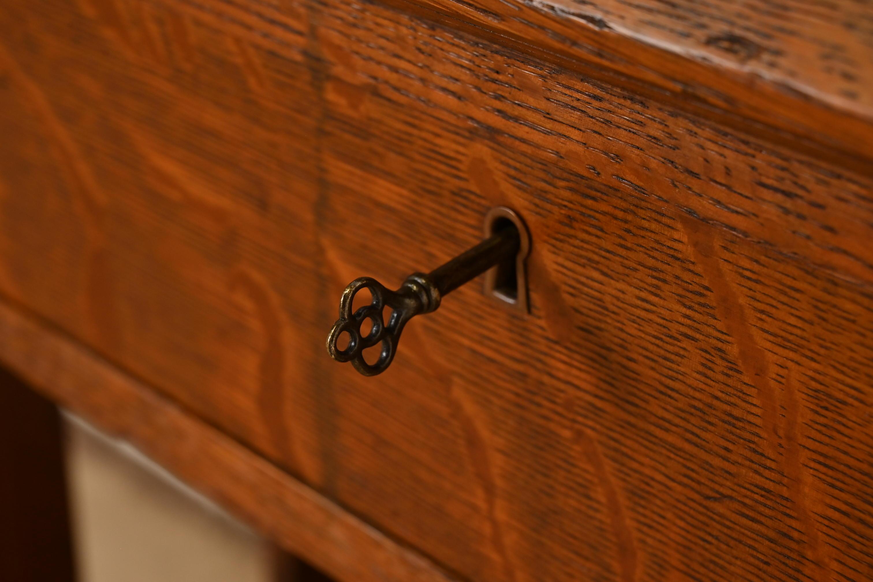 Limbert Style Antique Mission Oak Arts & Crafts Drop Front Secretary Desk For Sale 1
