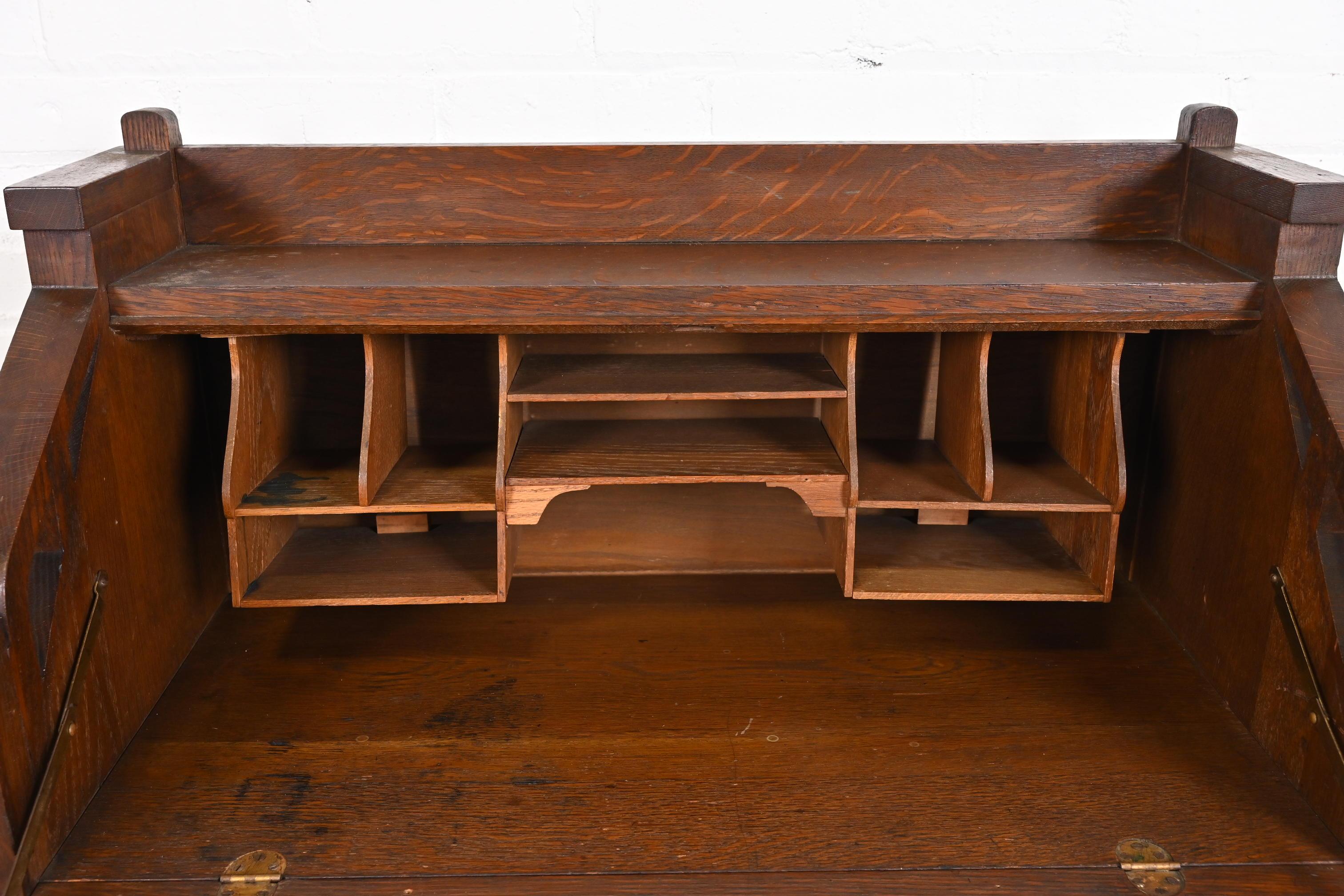 Limbert Style Antique Mission Oak Arts & Crafts Drop Front Secretary Desk 2