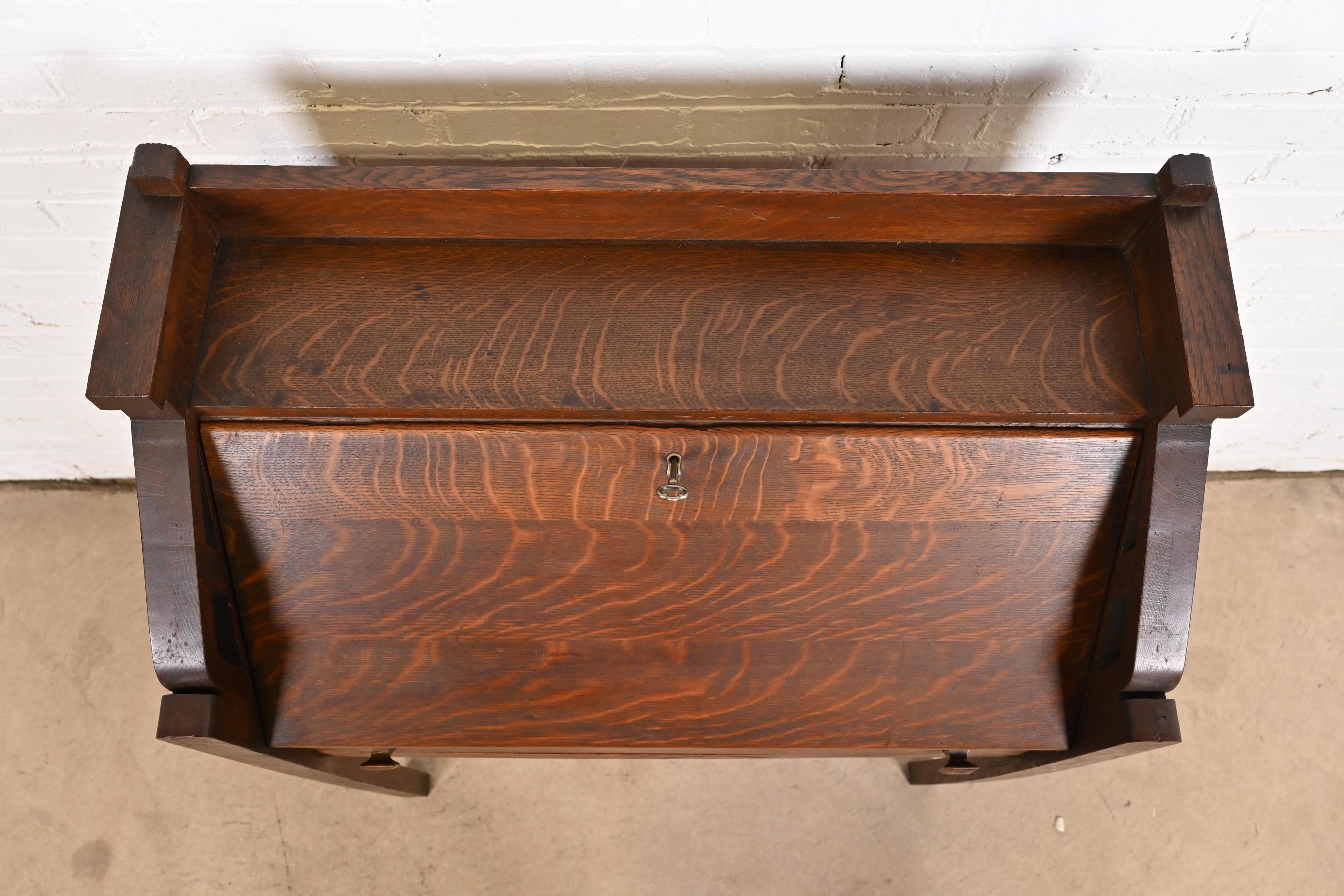 Limbert Style Antique Mission Oak Arts & Crafts Drop Front Secretary Desk 3