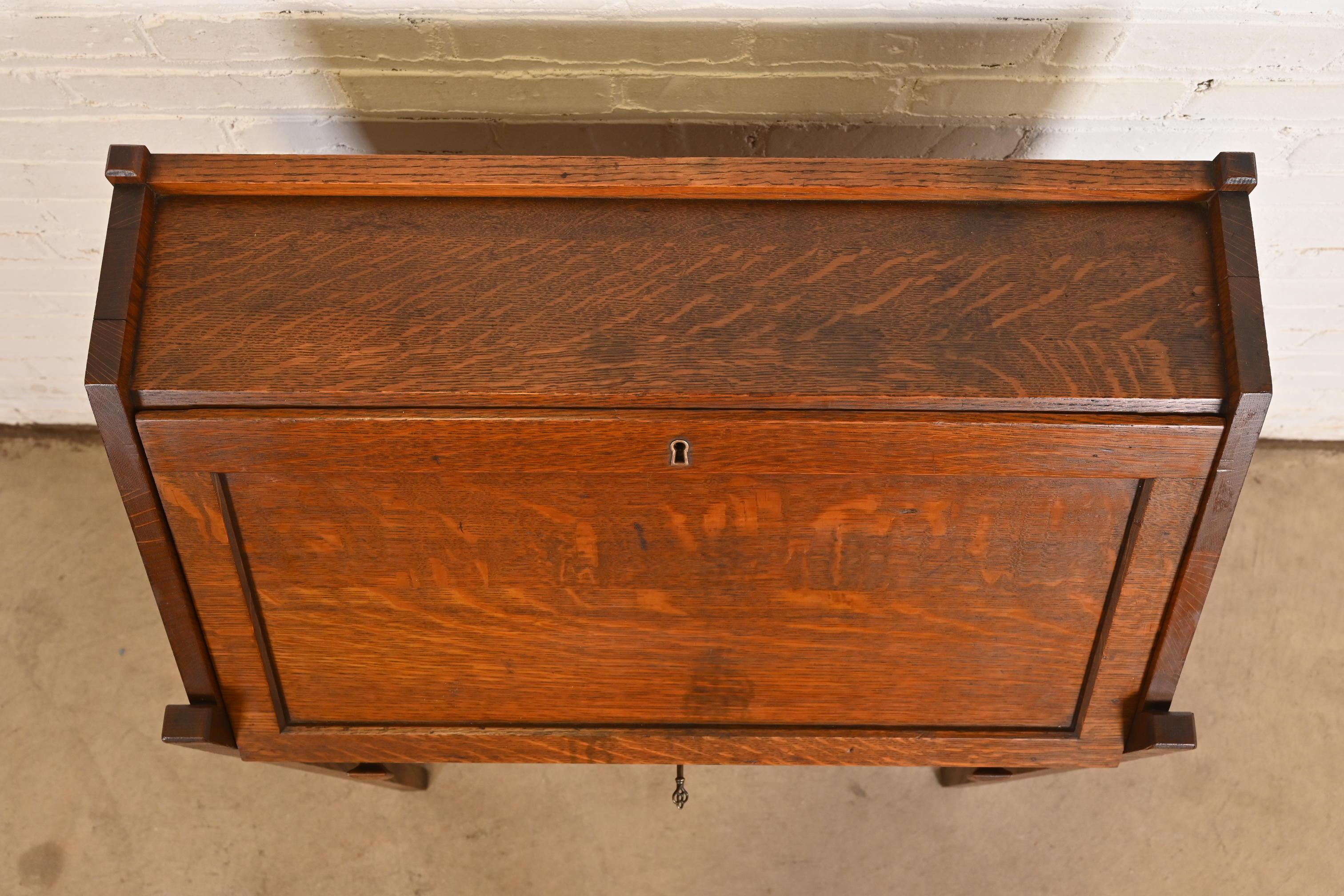 Limbert Style Antique Mission Oak Arts & Crafts Drop Front Secretary Desk For Sale 3