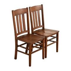 Limbert Style Antique Mission Oak Arts & Crafts Side Chairs, Pair