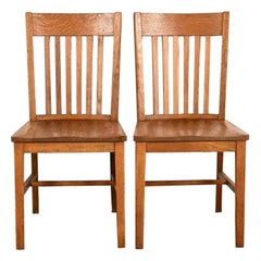 Limbert Style Antique Mission Oak Arts & Crafts Spindle Back Side Chairs, Pair