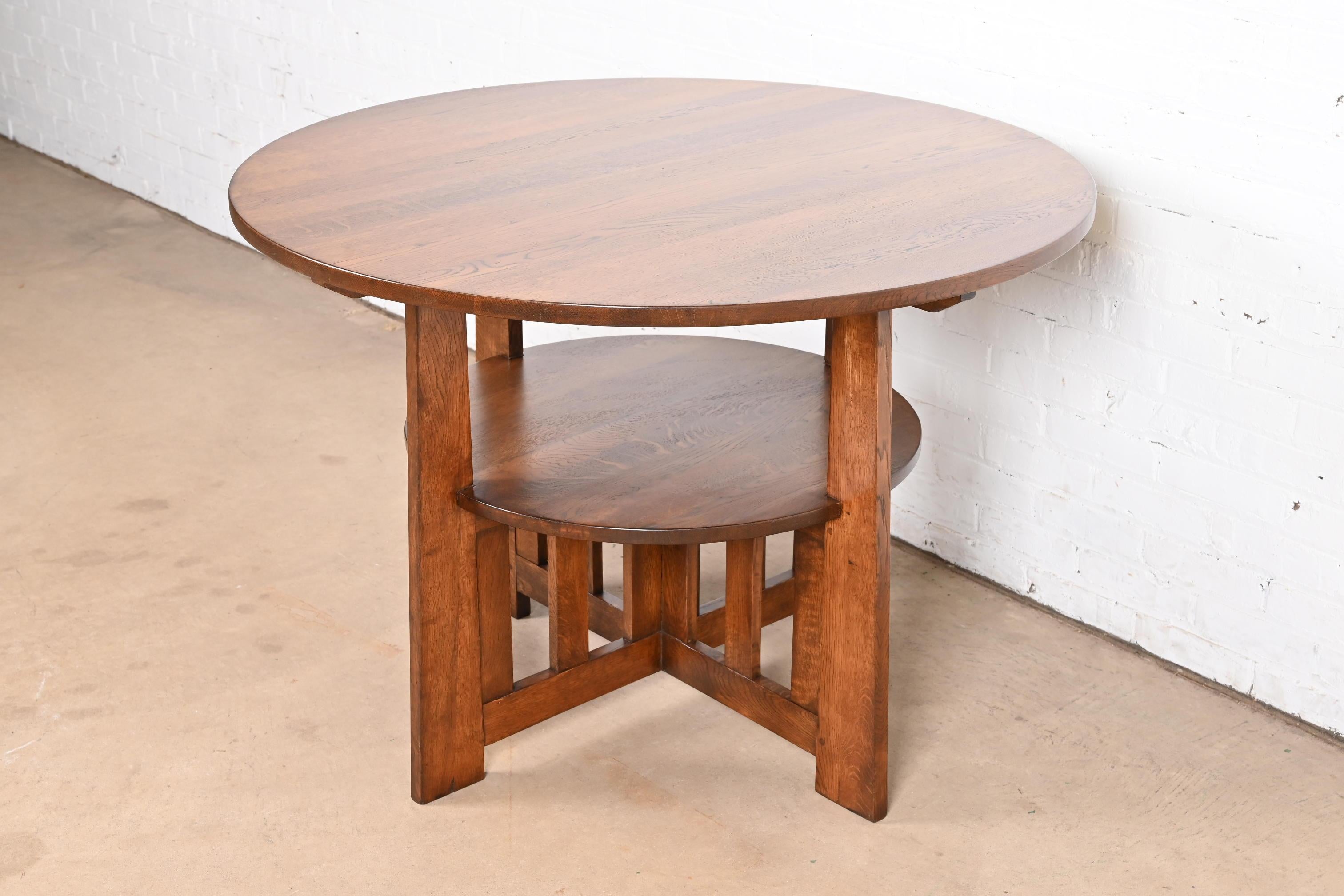 Arts and Crafts Limbert Style Antique Mission Oak Arts & Crafts Two-Tier Center Table For Sale