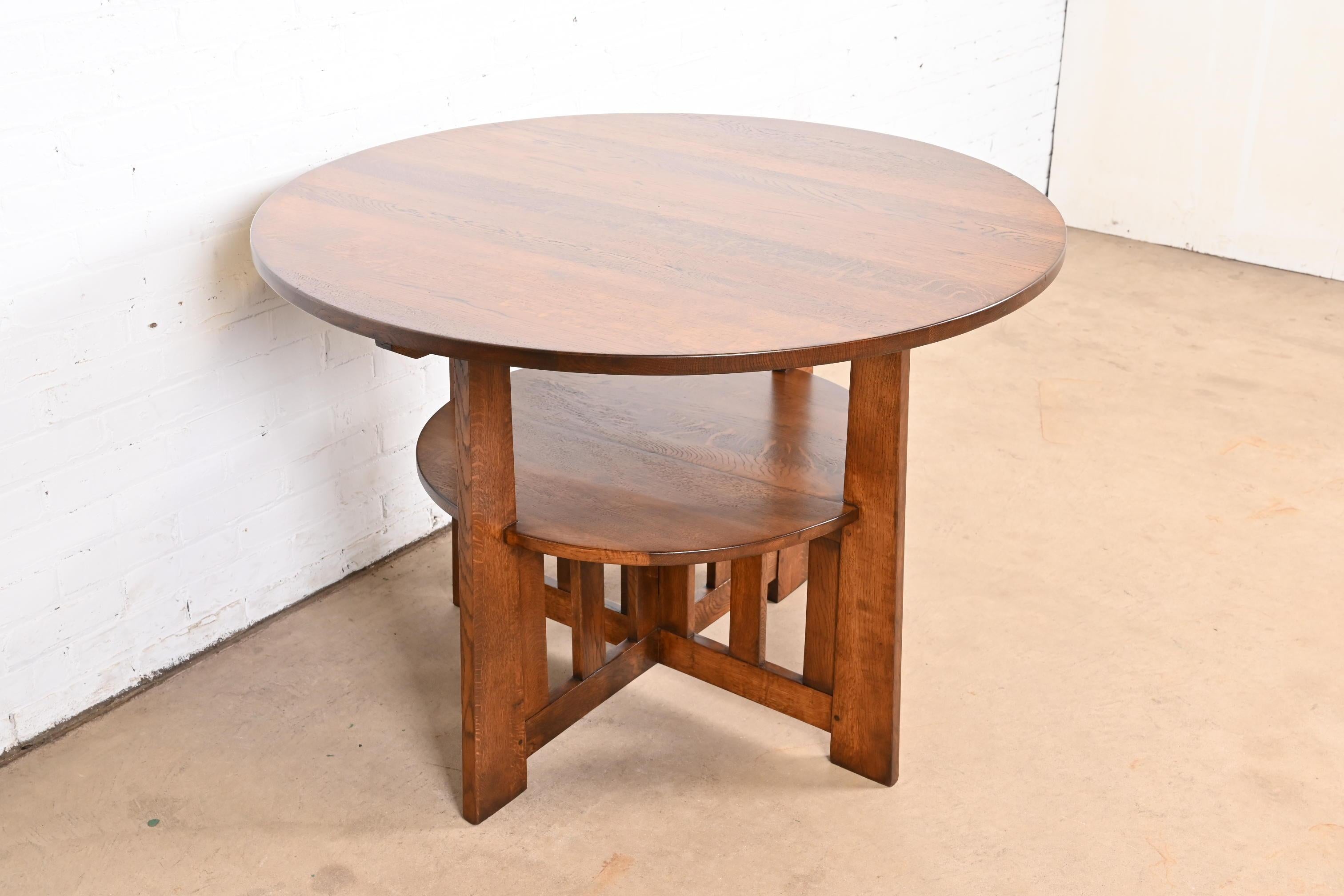 American Limbert Style Antique Mission Oak Arts & Crafts Two-Tier Center Table For Sale