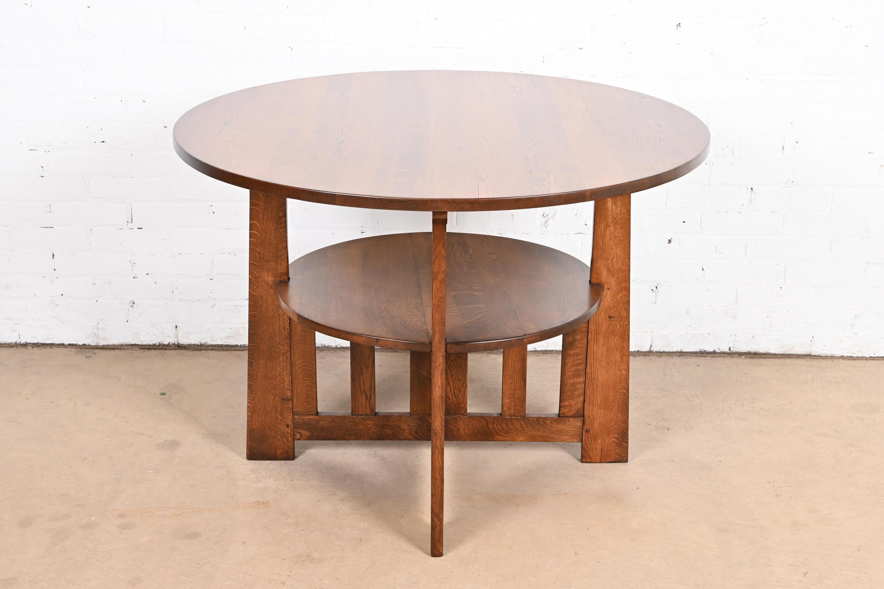 Early 20th Century Limbert Style Antique Mission Oak Arts & Crafts Two-Tier Center Table For Sale