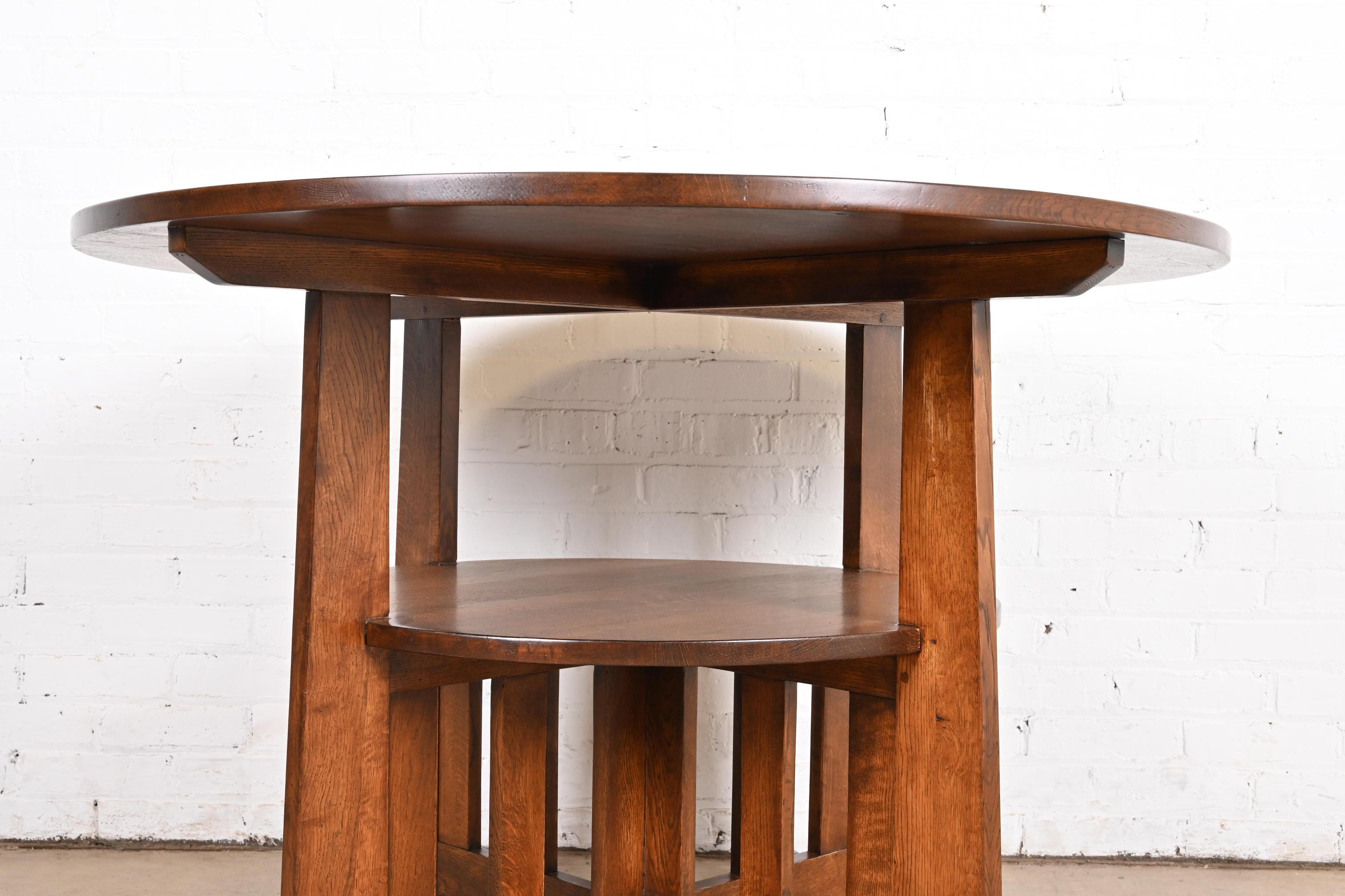 Limbert Style Antique Mission Oak Arts & Crafts Two-Tier Center Table For Sale 1
