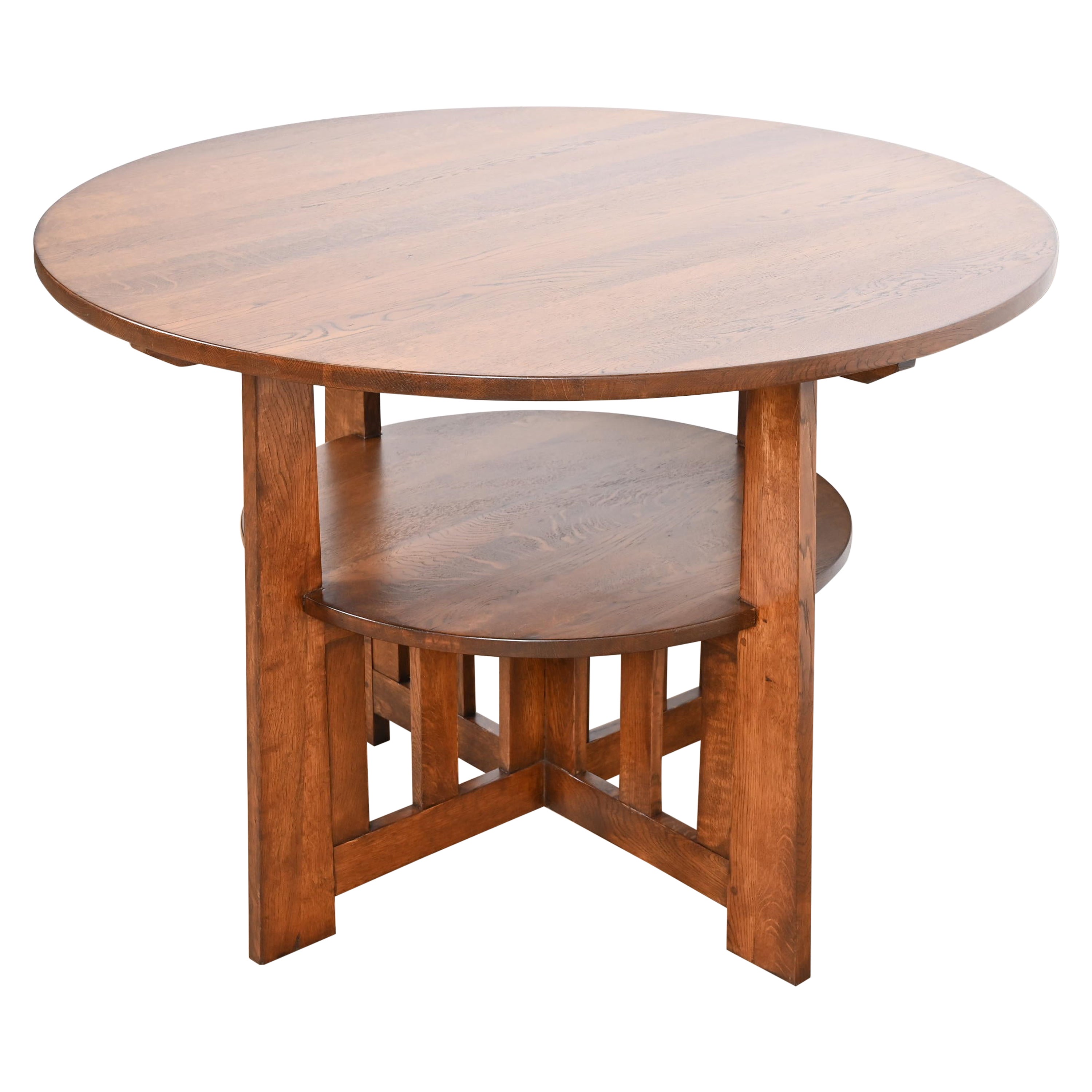 Limbert Style Antique Mission Oak Arts & Crafts Two-Tier Center Table For Sale
