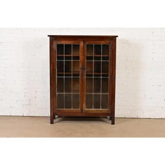 Limbert Style Mission Arts & Crafts Mahogany Double Bookcase Cabinet, Circa 1900