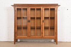 Limbert Style Mission Oak Arts and Crafts Triple Bookcase Cabinet