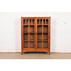 Limbert Style Mission Oak Arts & Crafts Double Bookcase Cabinet, Circa 1900