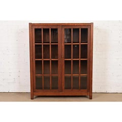 Limbert Style Mission Oak Arts & Crafts Glass Front Double Bookcase, Circa 1900
