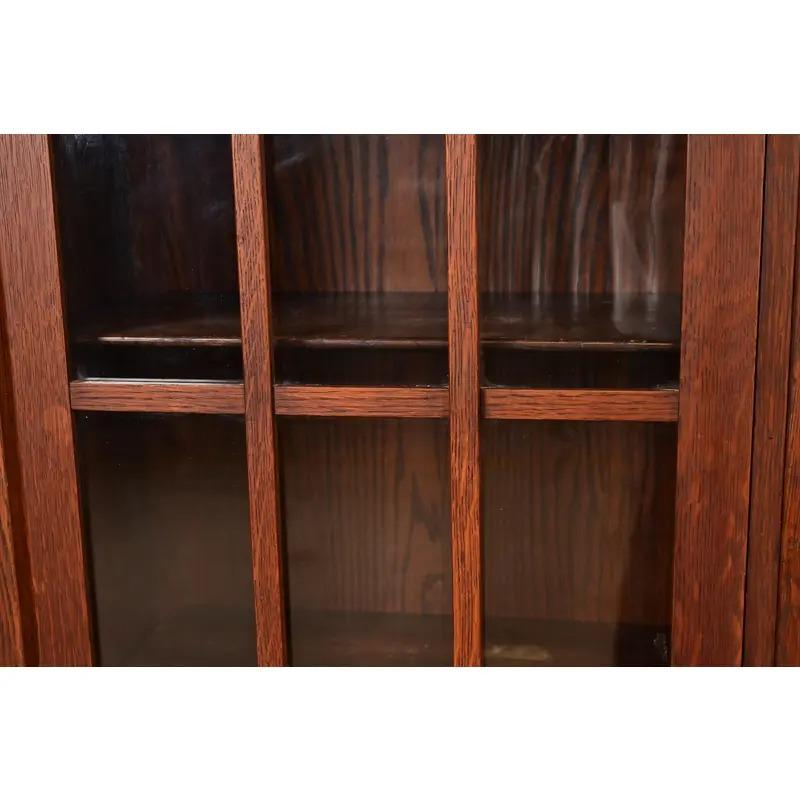 Limbert Style Mission Oak Arts & Crafts Glass Front Double Bookcase, Circa 1900 For Sale 1