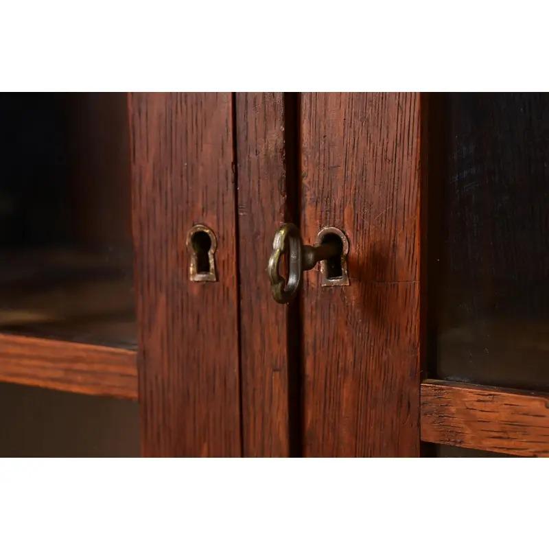 Limbert Style Mission Oak Arts & Crafts Glass Front Double Bookcase, Circa 1900 For Sale 2