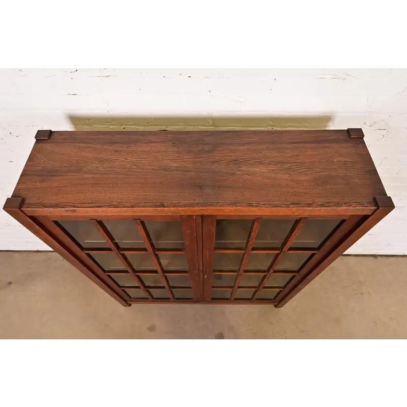Limbert Style Mission Oak Arts & Crafts Glass Front Double Bookcase, Circa 1900 For Sale 3