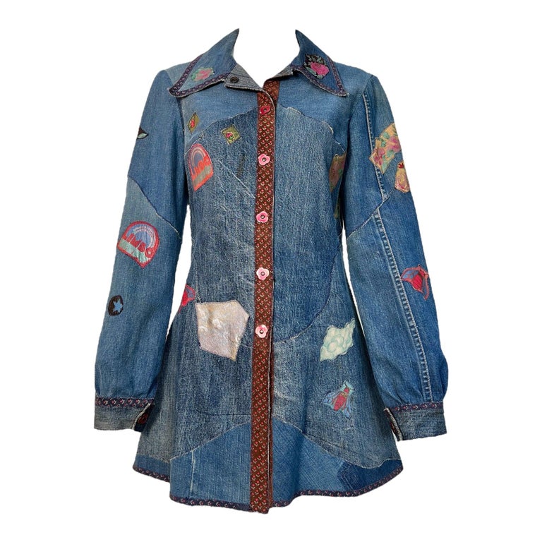 LIMBO Denim Patchwork Shirt or Mini Dress, 1970s For Sale at 1stDibs