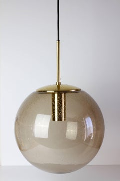 Single Limburg Vintage 1970s Round Smoked Glass & Brass Globe Pendant Lights