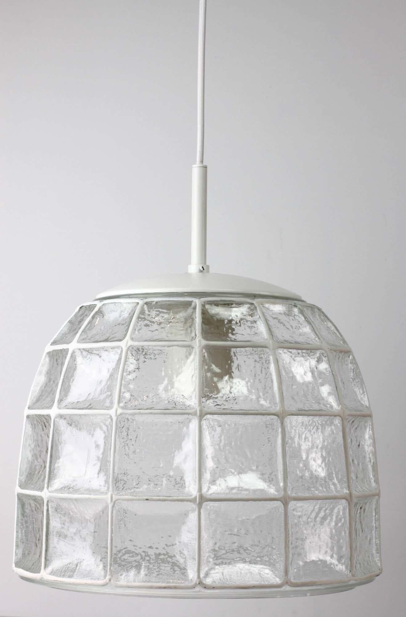 Mid-Century Modern Limburg 1 of 2 1960s Midcentury White Iron & Glass Honeycomb Bell Pendant Lights For Sale