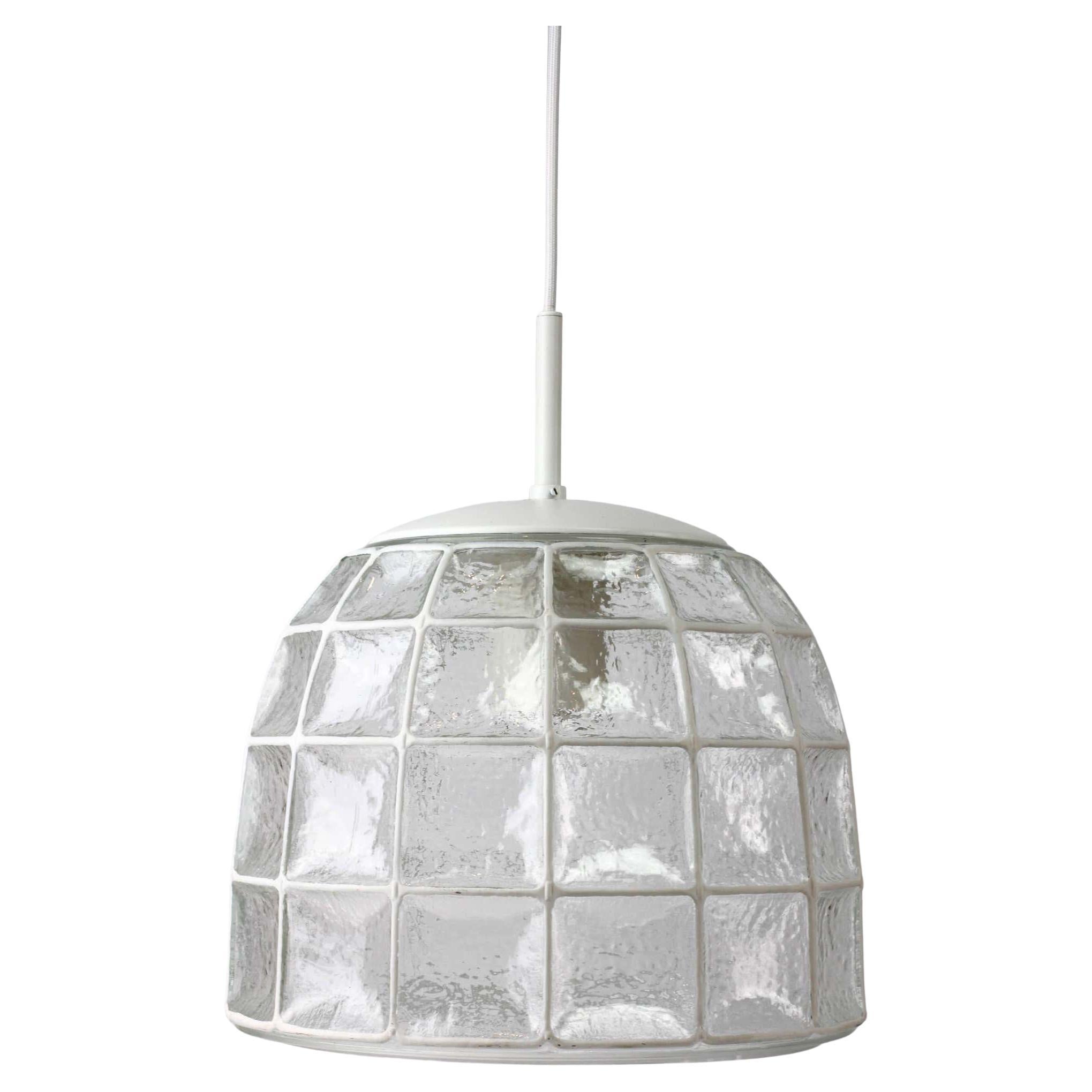 Limburg 1 of 2 1960s Midcentury White Iron & Glass Honeycomb Bell Pendant Lights For Sale