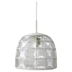 Limburg 1 of 2 1960s Midcentury White Iron & Glass Honeycomb Bell Pendant Lights