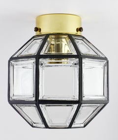 Limburg 1 von 2 Mid-Century Iron Clear Glass & Brass Flush Mount Leuchten c. 1965