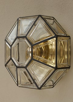 Limburg 1 of 3 Iron & Glass Vintage Mid-Century Flush Mount Lights, circa 1965