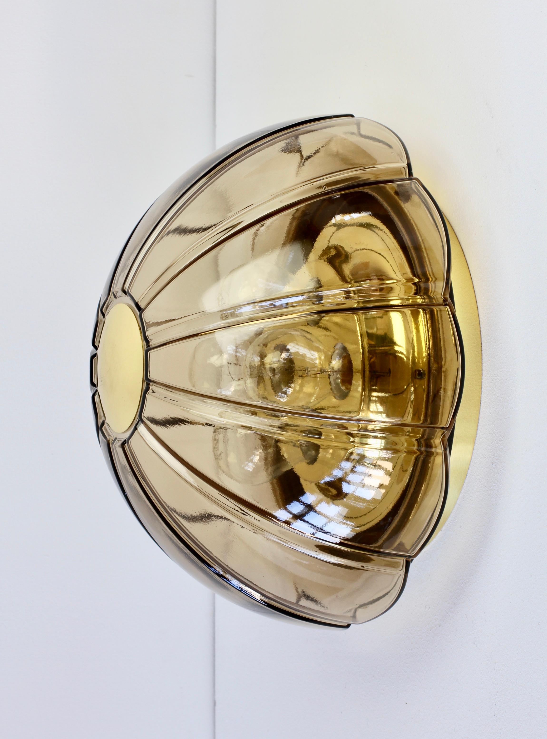 German Limburg 1 of 3 Large Toned Textured Glass Flushmount Wall Lights or Sconces For Sale