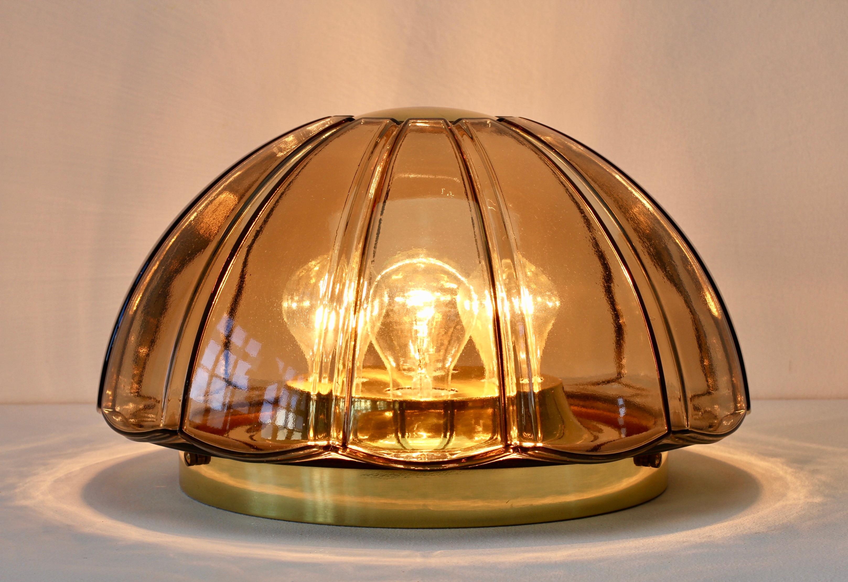 Brass Limburg 1 of 3 Large Toned Textured Glass Flushmount Wall Lights or Sconces For Sale