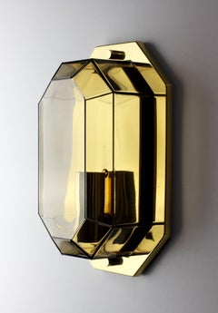 Limburg 1 of 4 Vintage Geometric Smoked Glass and Brass Wall Lights, circa 1980s
