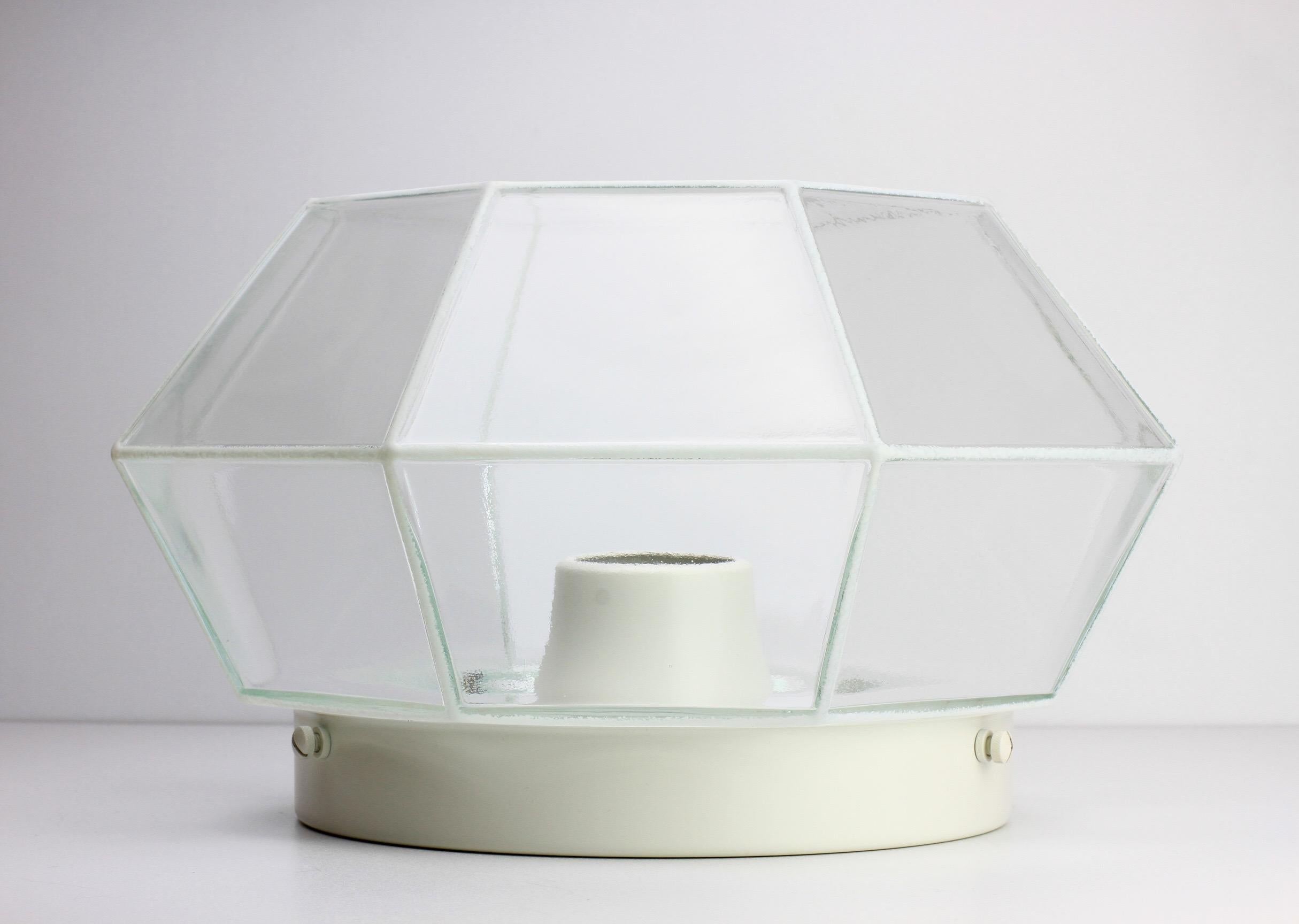 Metal Limburg 1 of 5 Geometric White & Clear Glass 1970s Flush Mount Lights Lamps For Sale