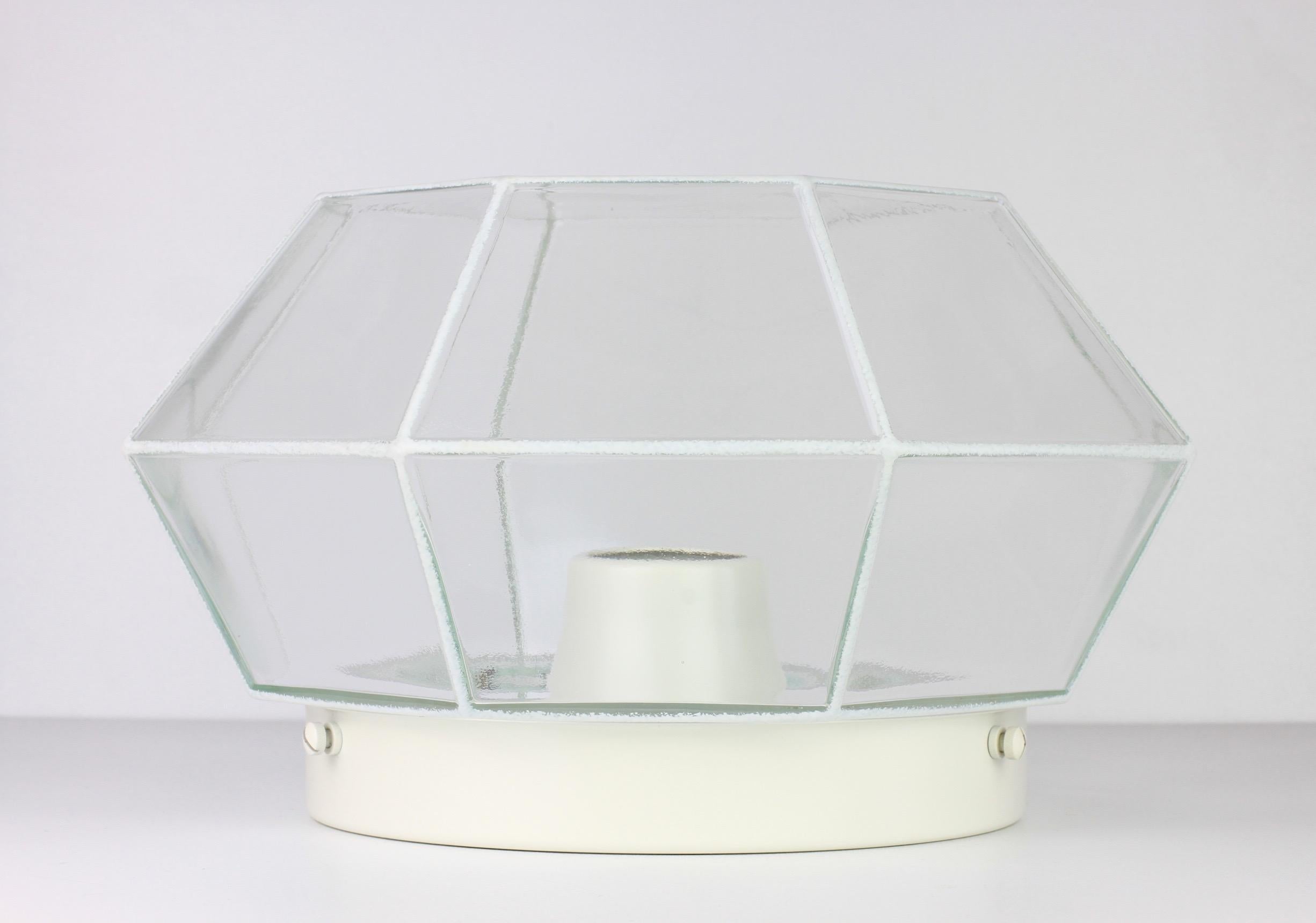 Limburg 1 of 5 Geometric White & Clear Glass 1970s Flush Mount Lights Lamps For Sale 1