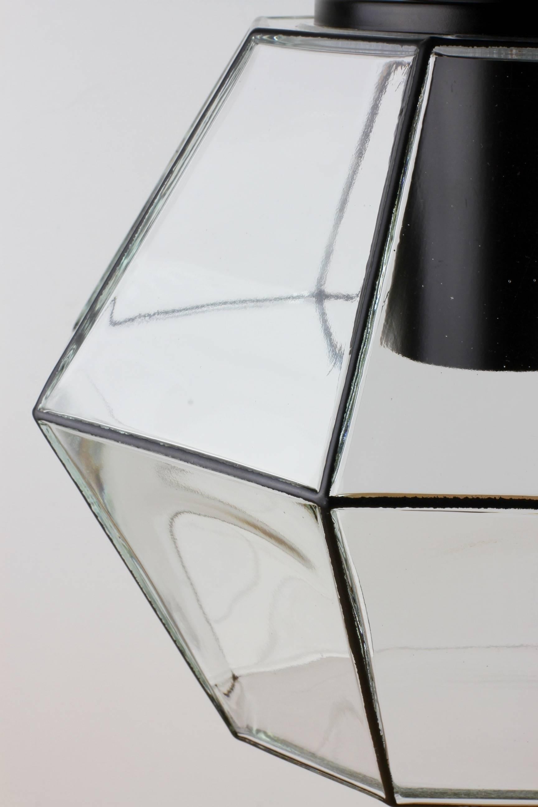 Late 20th Century Limburg 1 of 10 Minimalist Geometric Black & Clear Glass Pendant Lights c.1970s For Sale