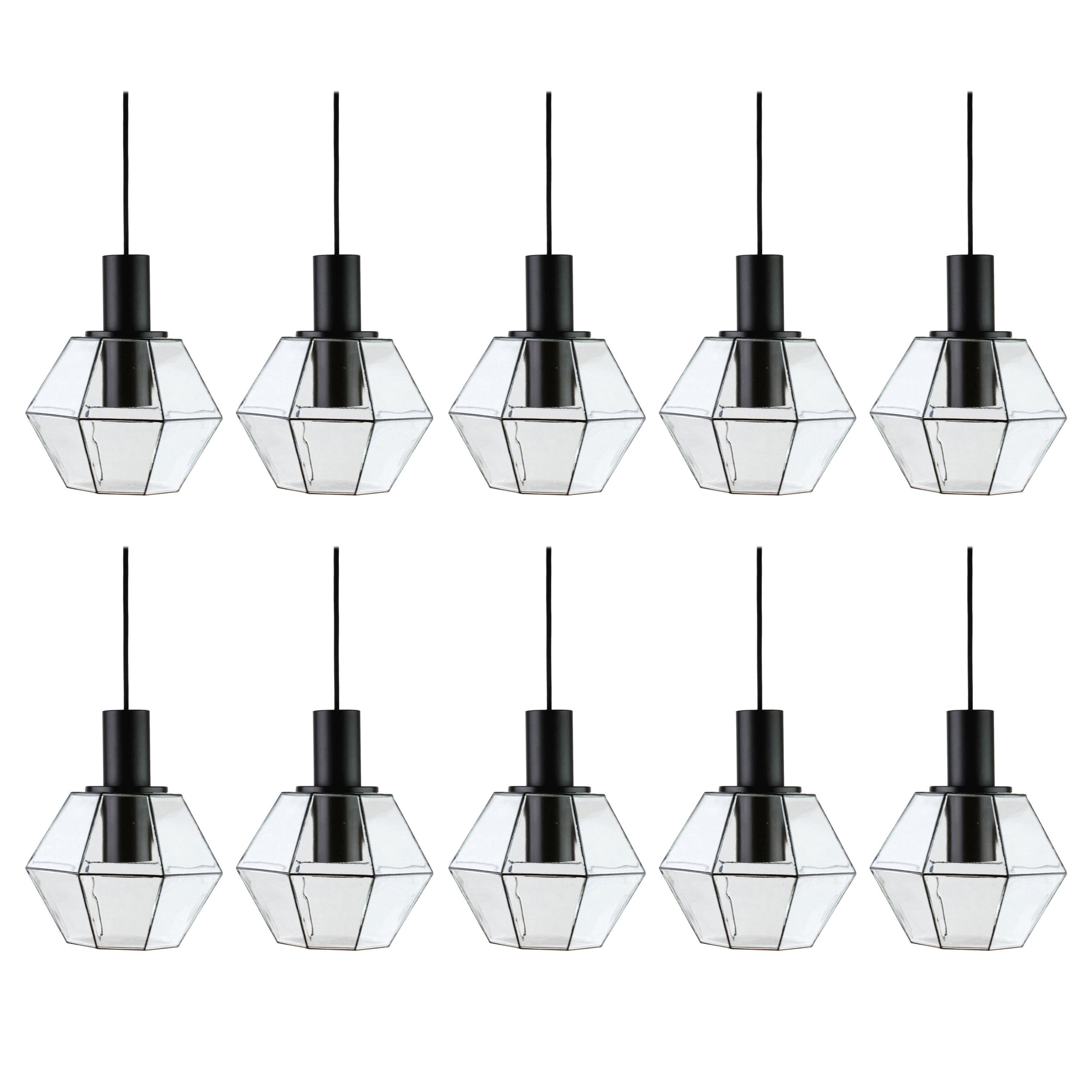 Limburg 1 de 10 lampes à suspension géométriques minimalistes en verre noir et transparent des années 1970