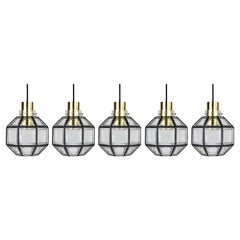 1 de 5 lampes à suspension minimalistes « Iron » en verre transparent et laiton avec motifs géométriques