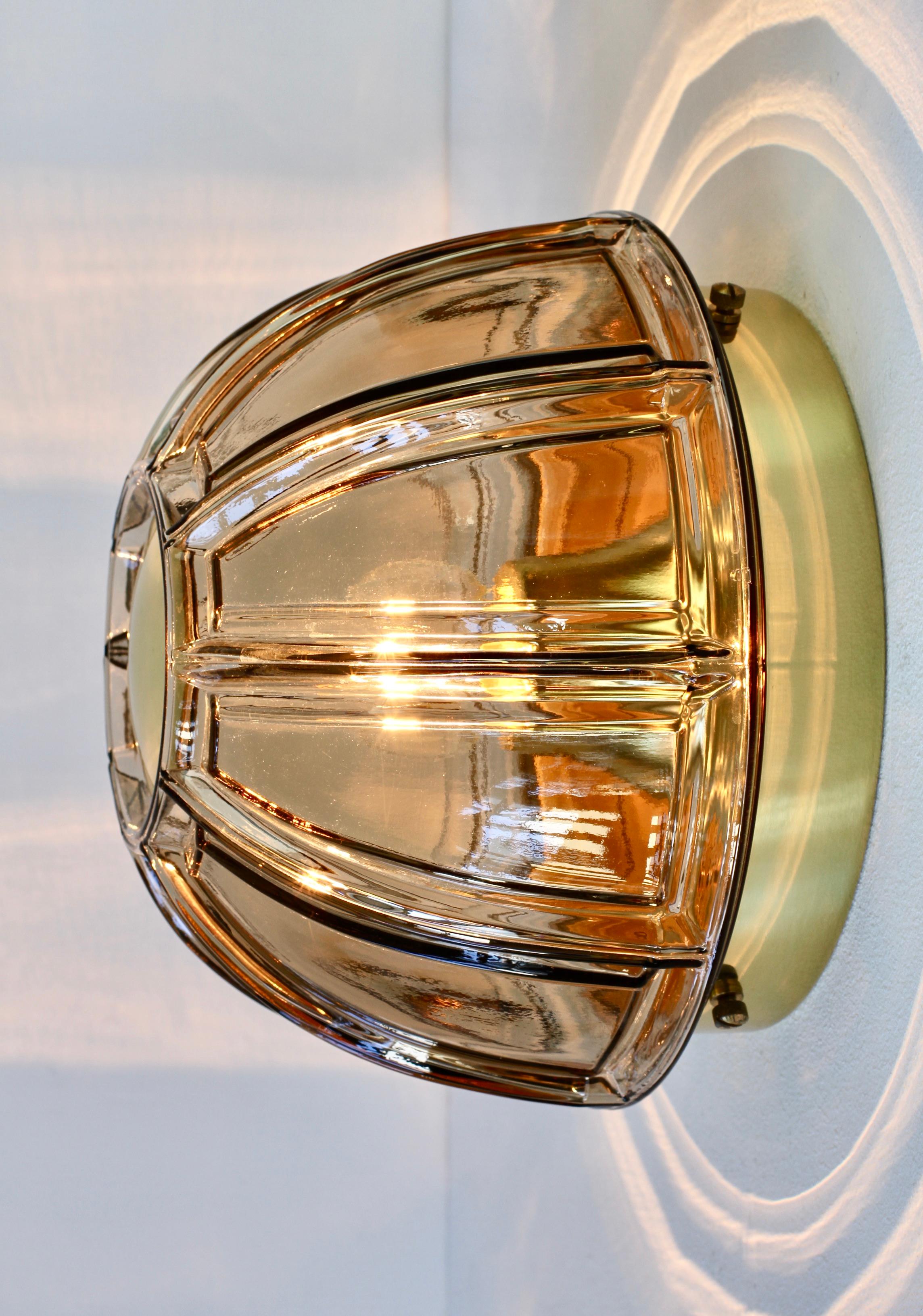 German Limburg 1 of 5 Topaz Toned Textured Glass Flush Mount Wall Lights or Sconces For Sale