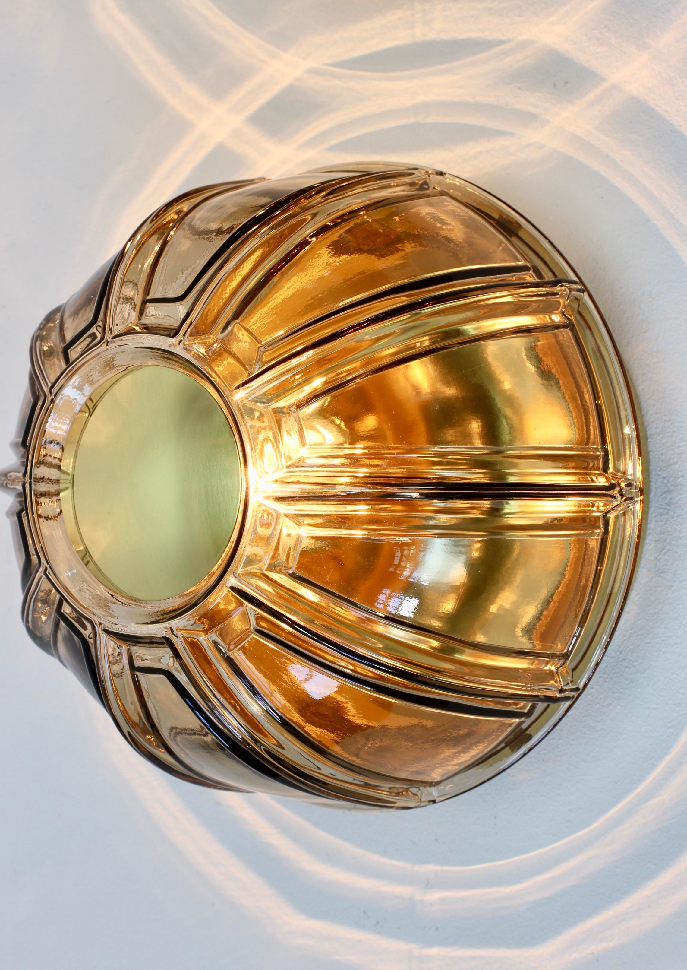 Limburg 1 of 5 Topaz Toned Textured Glass Flush Mount Wall Lights or Sconces In Good Condition For Sale In Landau an der Isar, Bayern
