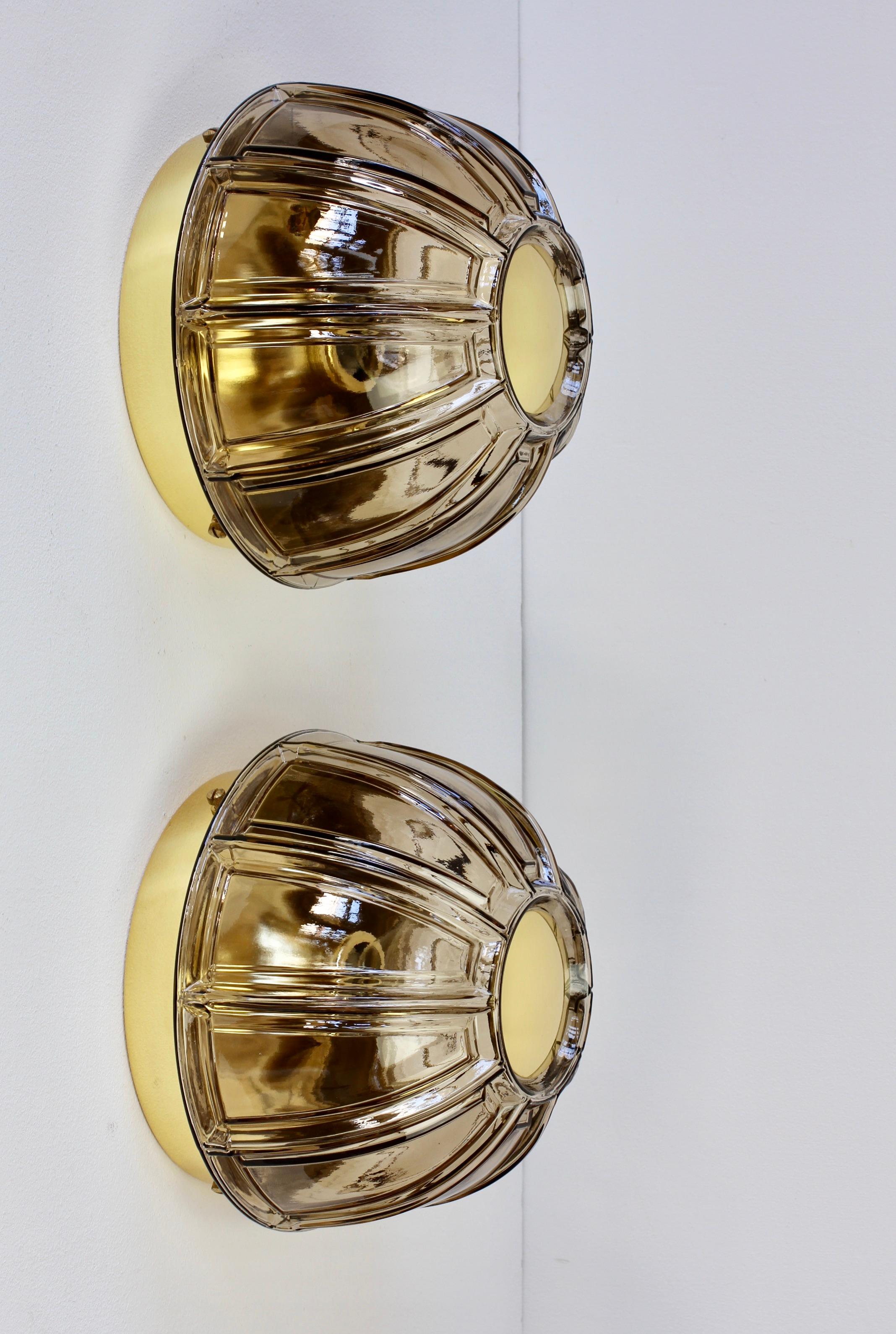 Brass Limburg 1 of 5 Topaz Toned Textured Glass Flush Mount Wall Lights or Sconces For Sale