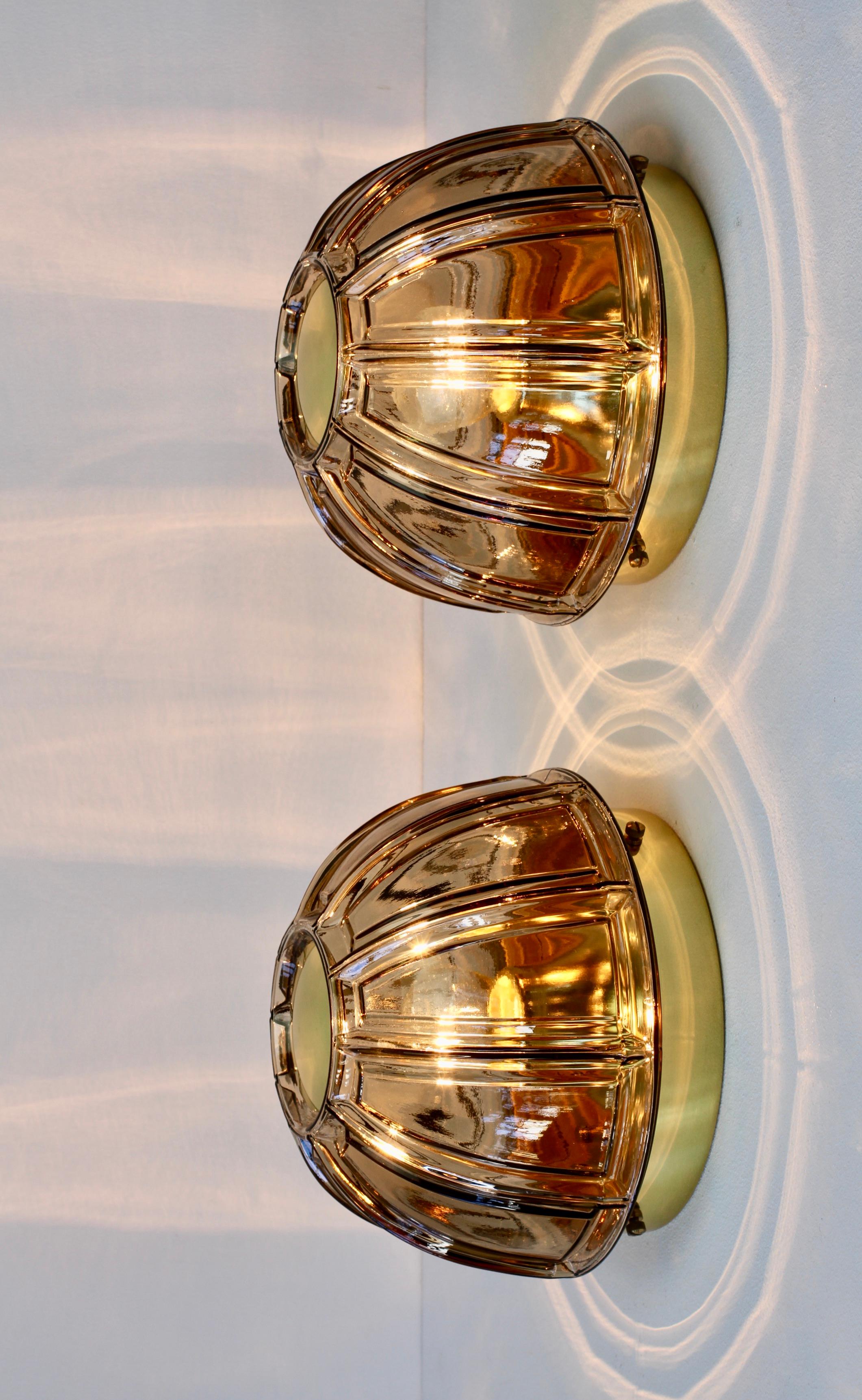 Limburg 1 of 5 Topaz Toned Textured Glass Flush Mount Wall Lights or Sconces For Sale 1