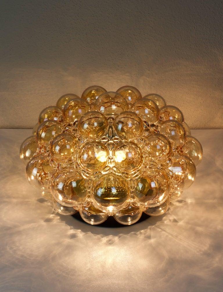 Mid-Century Modern 1 of 4 Limburg Large Helena Tynell Amber Bubble Glass Flush Mount Light, 1960s For Sale