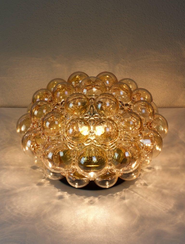 Mid-Century Modern 1 of 7 Limburg Large Helena Tynell Amber Bubble Glass Flush Mount Light, 1960s For Sale