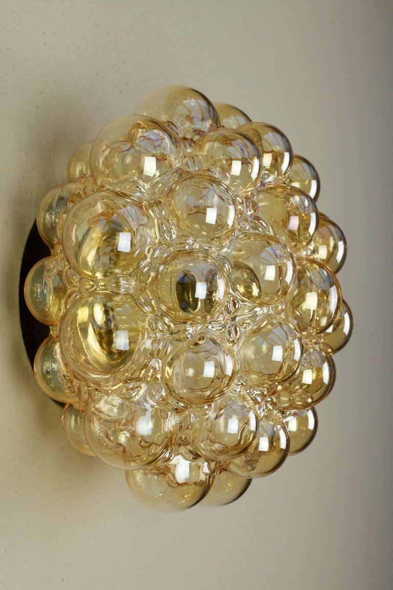 German 1 of 7 Limburg Large Helena Tynell Amber Bubble Glass Flush Mount Light, 1960s For Sale