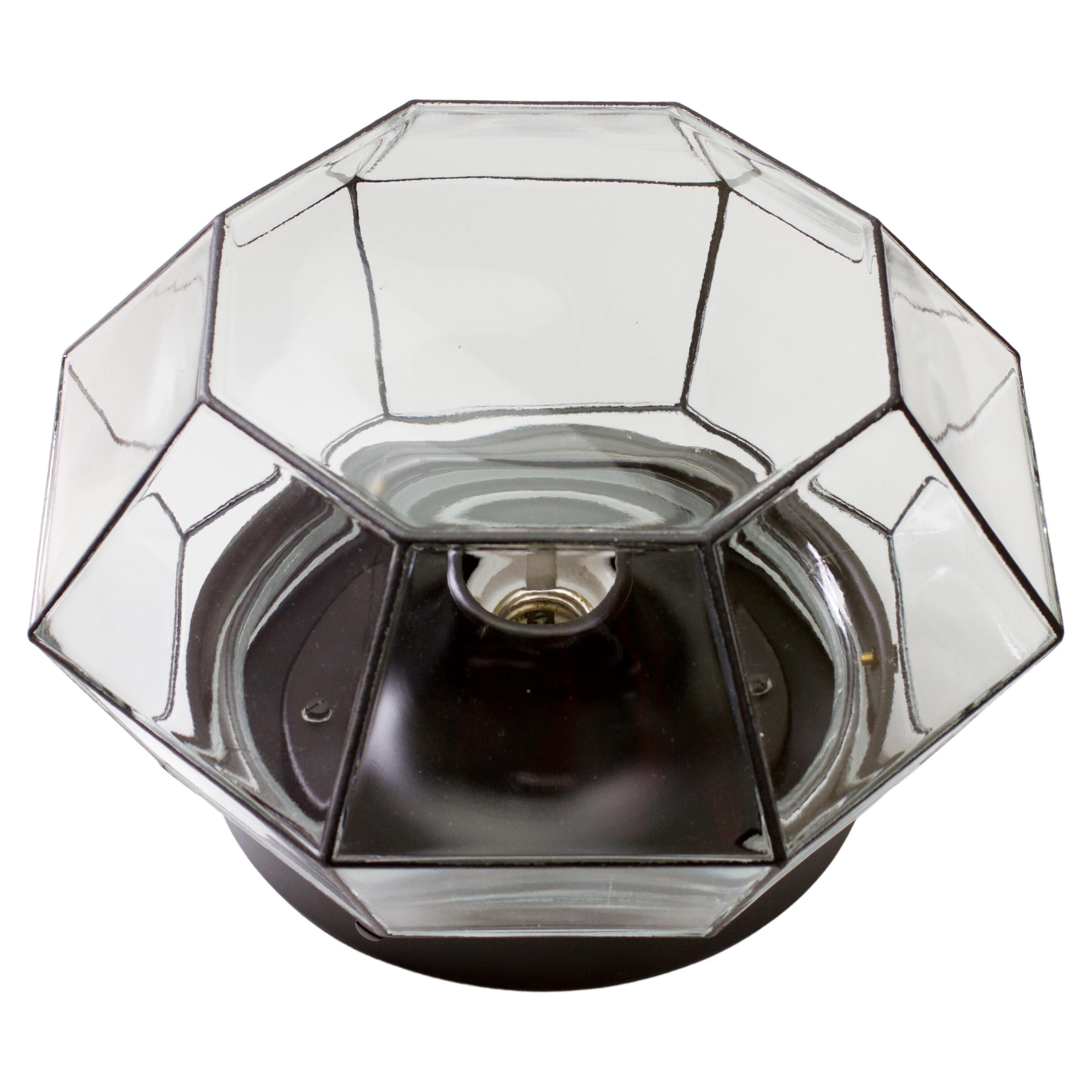 Mid-Century moderno Limburg 1 di 6 grandi luci a incasso geometriche vintage in vetro nero e trasparente in vendita