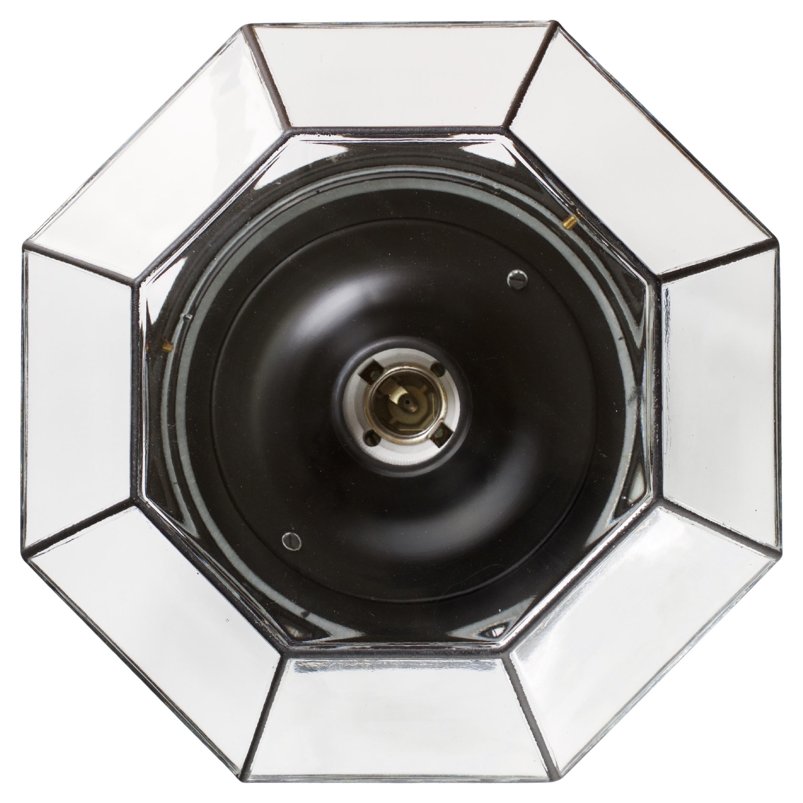 German Limburg 1 of 6 Large Vintage Geometric Black and Clear Glass Flush Mount Lights For Sale