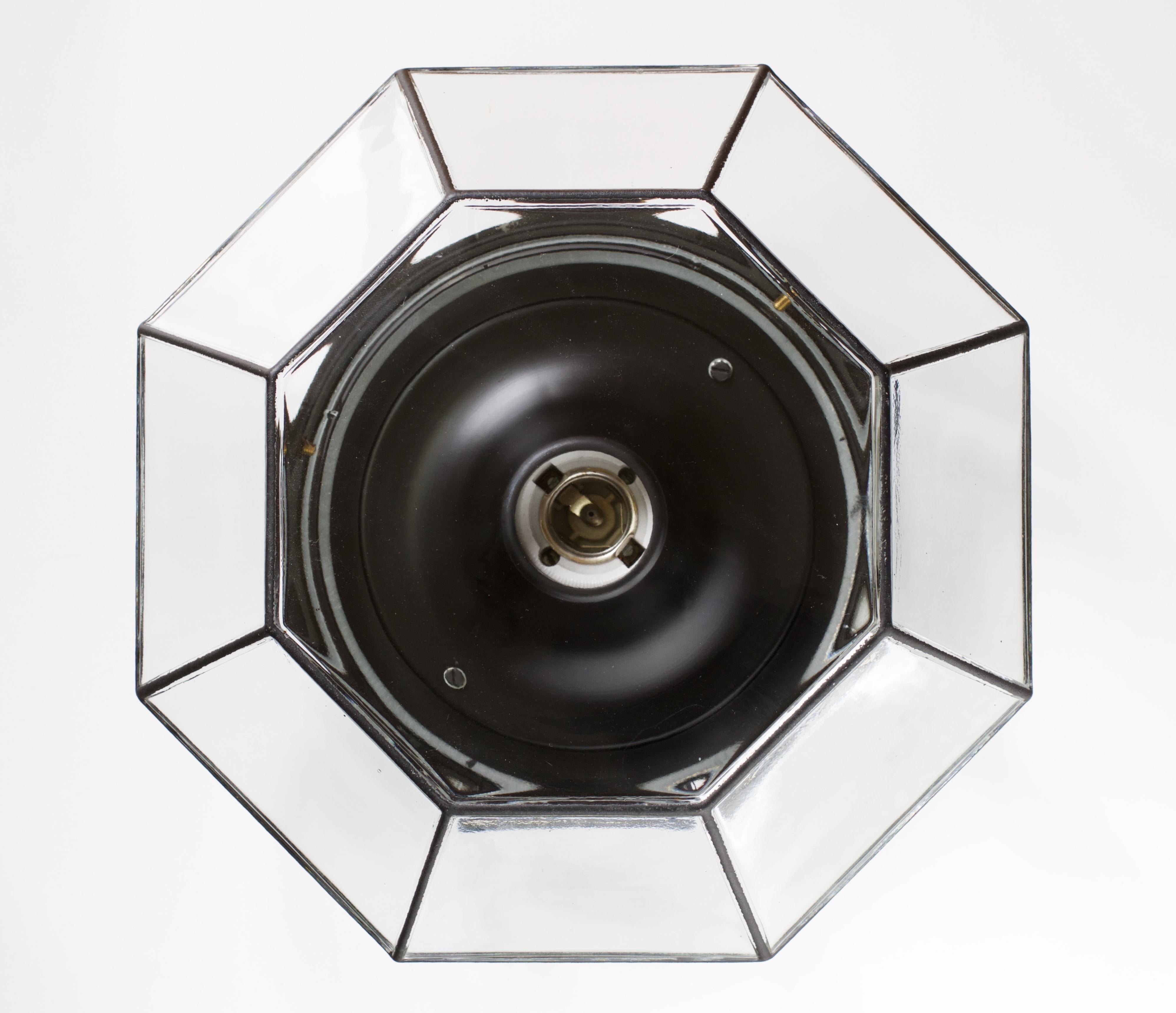 Molded Limburg 1 of 6 Large Vintage Geometric Black and Clear Glass Flush Mount Lights For Sale