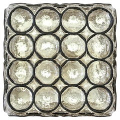 Limburg 1 of a 4 Mid-Century Square Iron Rings Glass Flush Mount Lights 1960s