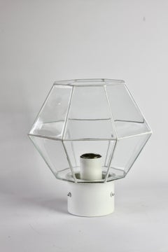 Limburg 1 von einem Paar Geometrische Weiß & Klarglas 1970er Jahre Flush Mount Lights Lampen