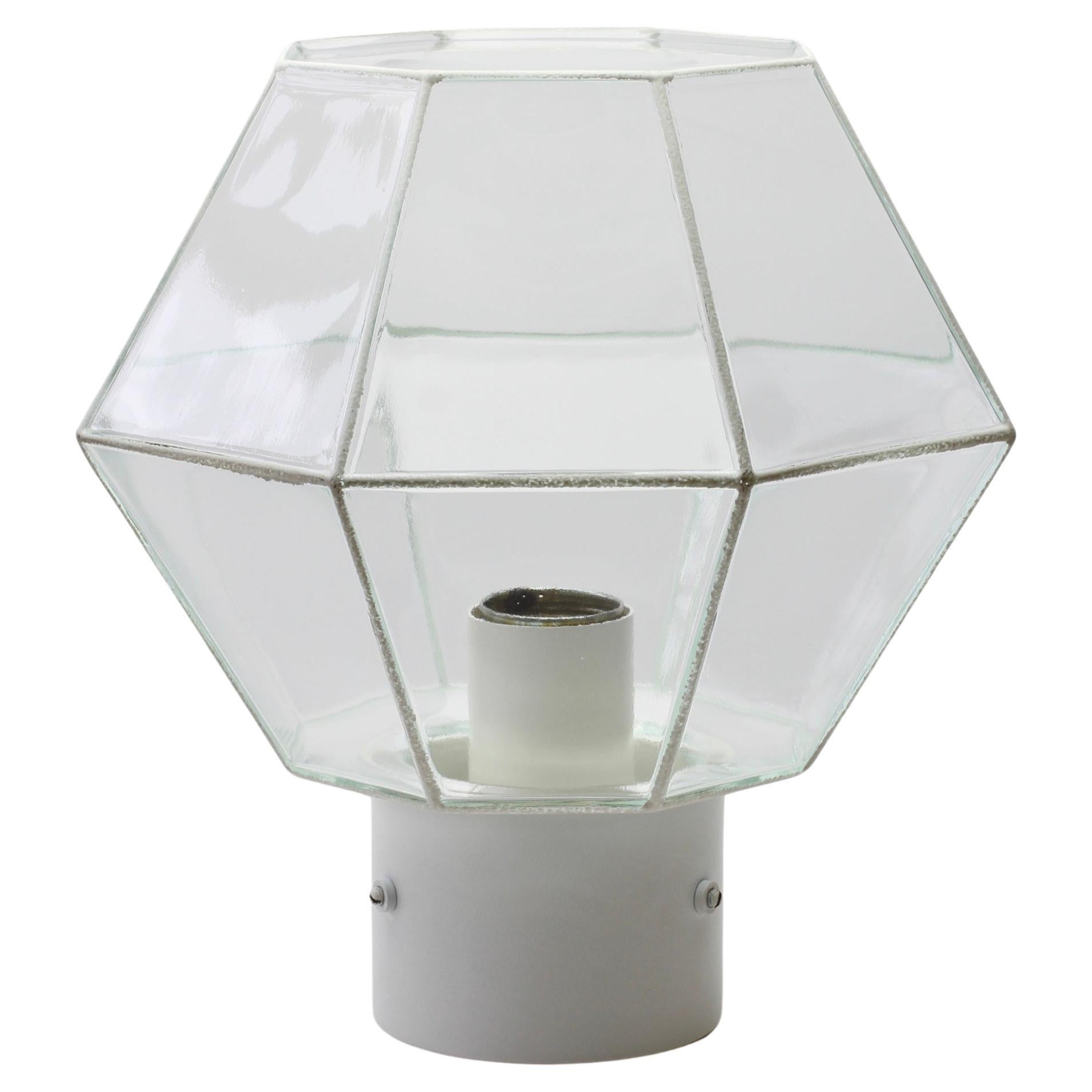 German Limburg 1 of a Pair Geometric White & Clear Glass 1970s Flush Mount Lights Lamps For Sale