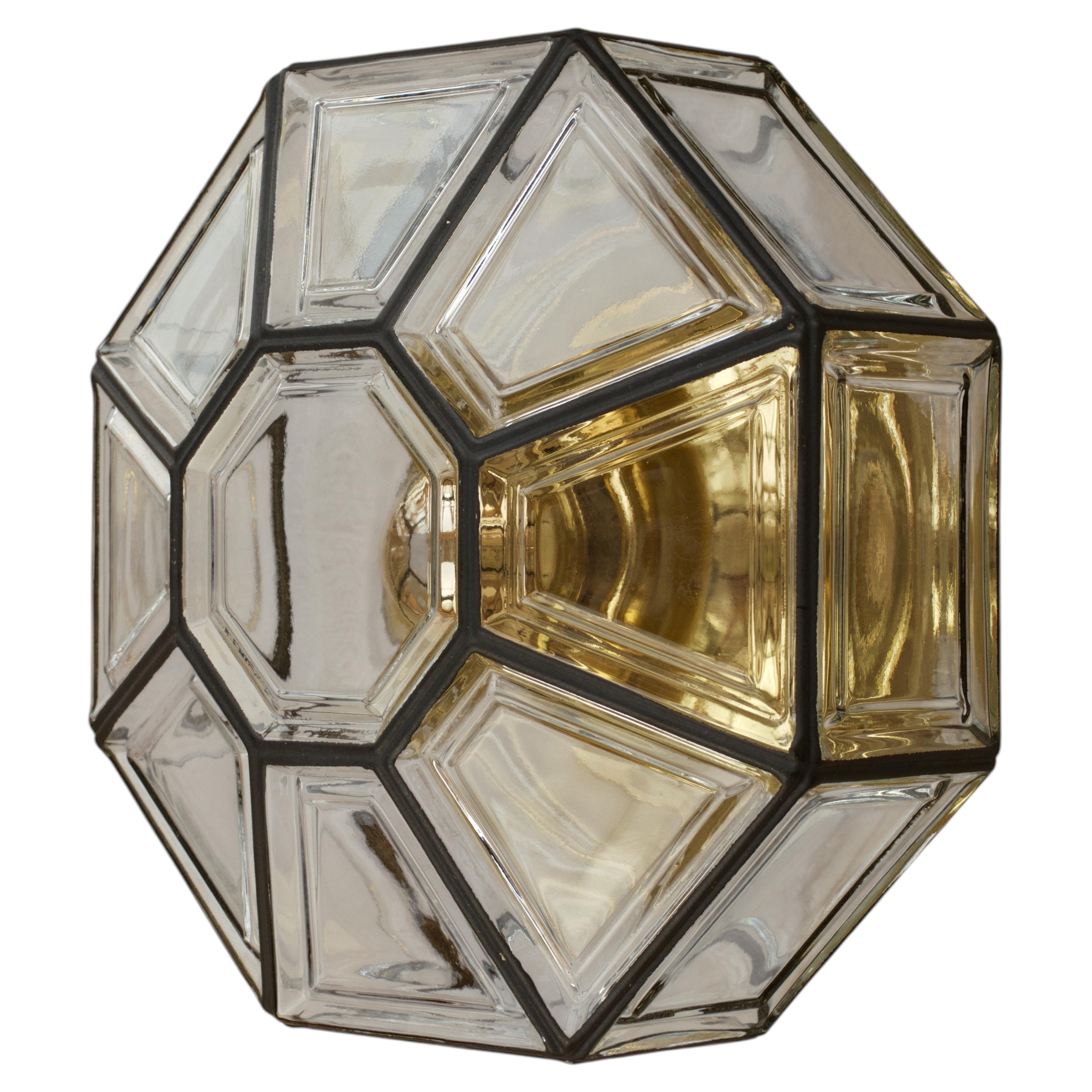 Limburg 1 of a Pair of Iron & Glass Vintage Mid-Century Flush Mount Lights 1960s