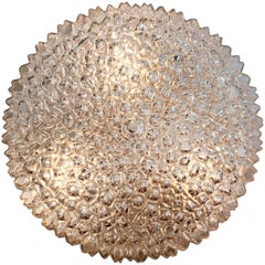 Limburg Vintage 1970s Large Organic Textured Clear Ice Crystal Glass Flush Mount