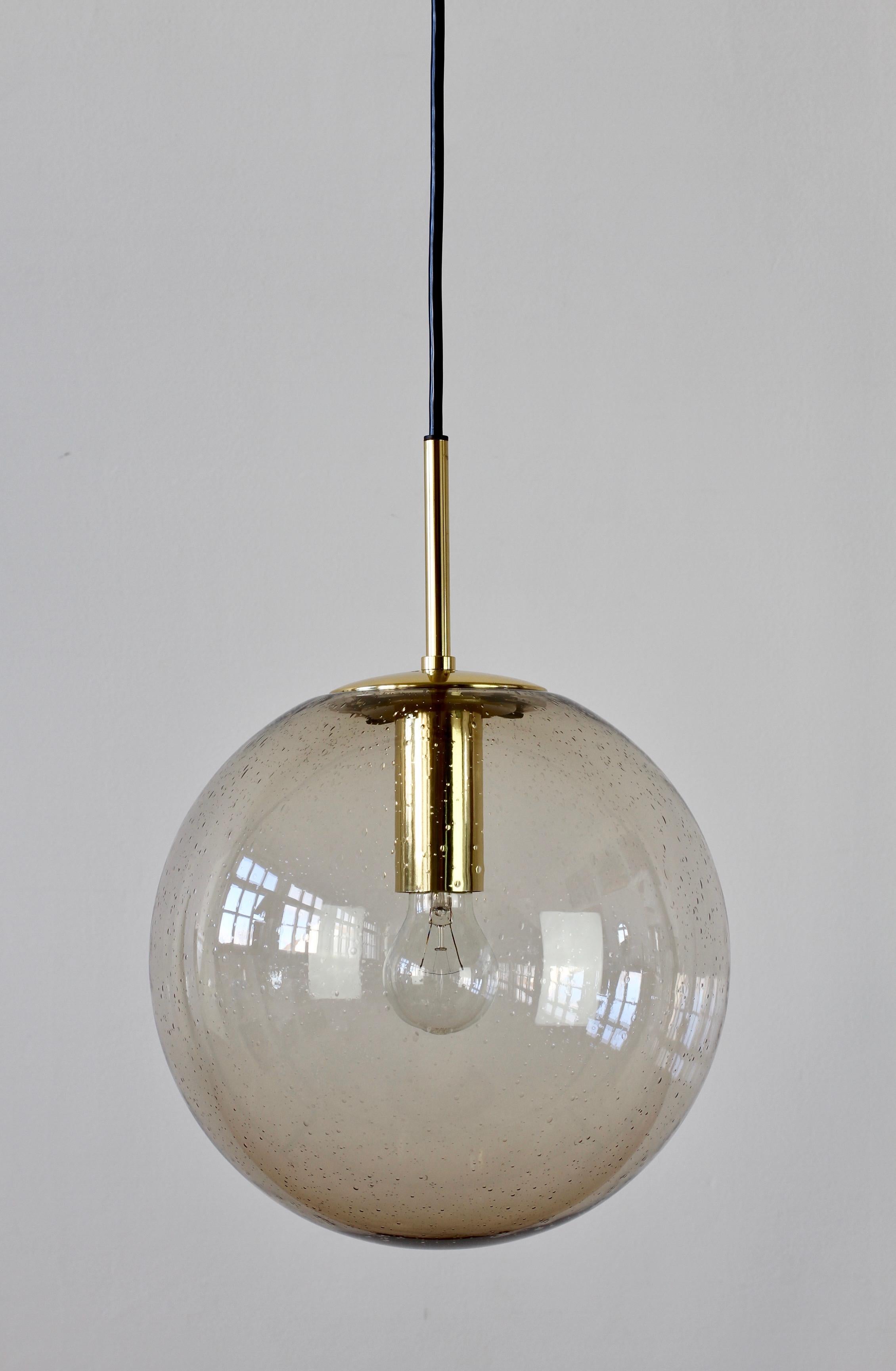 Mid-Century Modern Limburg 1970s 'New Old Stock' Vintage Round Smoked Glass Globe Pendant Light